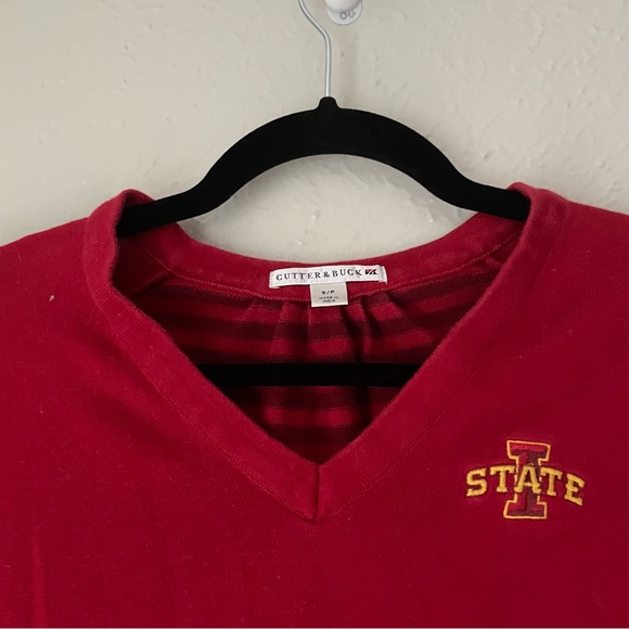 Red Embroidered Vintage Retro Iowa State ISU Sweater with Striped Back - Picture 4 of 7
